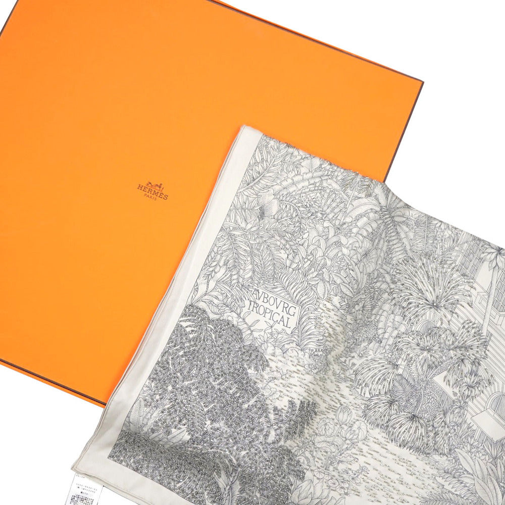 未使用 エルメス Faubourg Tropical フォーブルトロピカル シルク/ビーズ カレ90 スカーフ グレー 0110【中古】HERMES