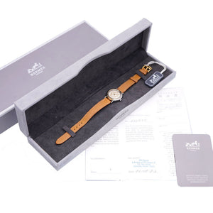 新品同様 エルメス メテオール クオーツ 腕時計 SS/レザー アイボリー文字盤 0003【中古】HERMES レディース