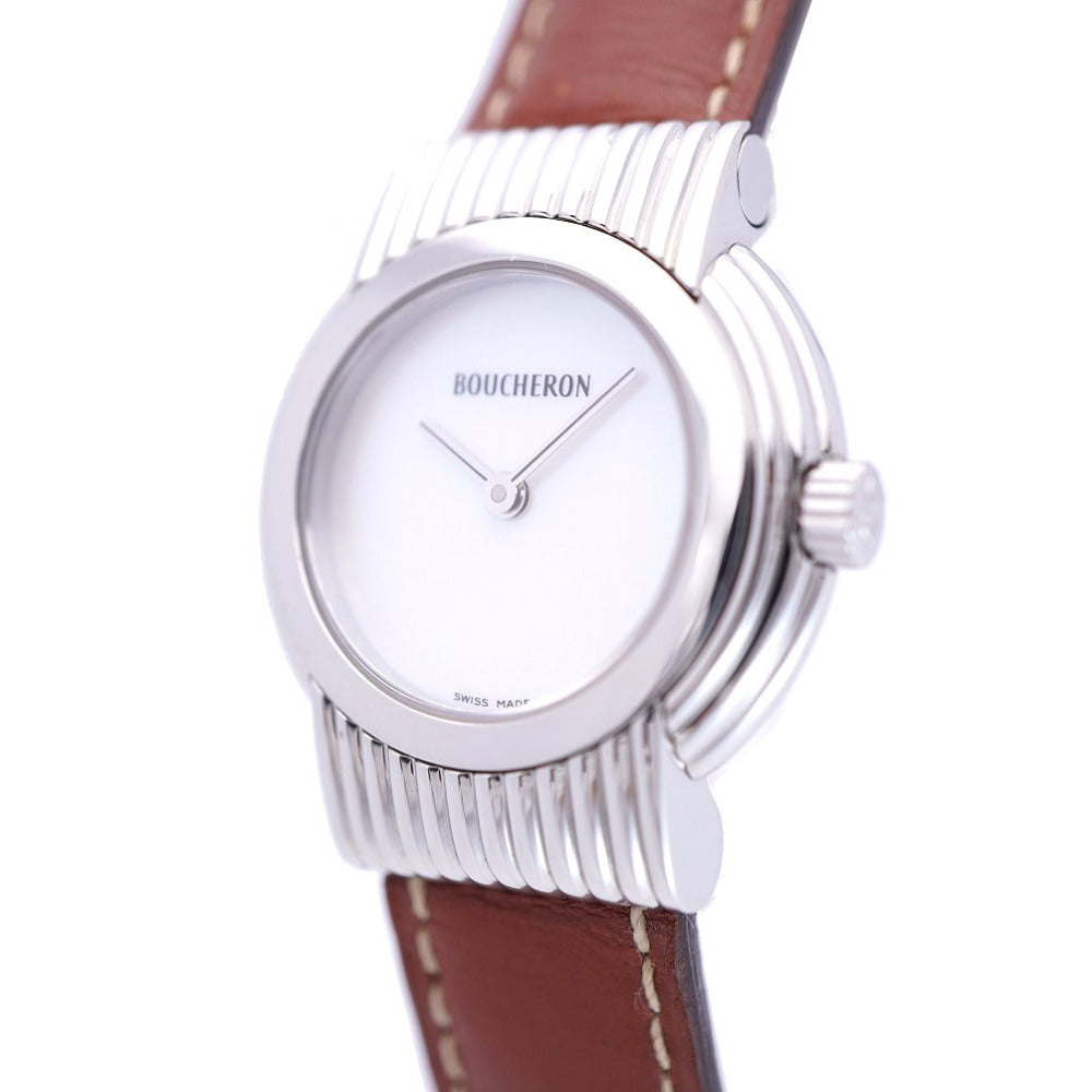 ブシュロン リフレ クオーツ 腕時計 SS/レザー シェルホワイト 0004【中古】Boucheron レディース