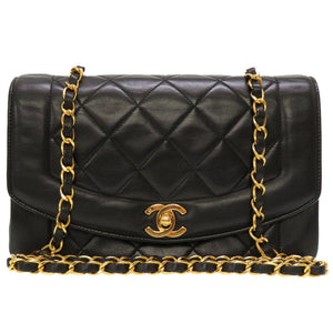 美品 シャネル ダイアナ 22 ラムスキン ブラック 4番台 ゴールドチェーン ショルダーバッグ マトラッセ ココマーク ターンロック バッグ 黒 0033 【中古】 CHANEL