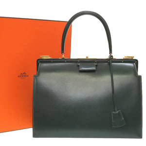 美品 エルメス ドクターズバッグ ボックスカーフ ヴェール ハンドバッグ バッグ 緑 0038 【中古】 HERMES メンズ