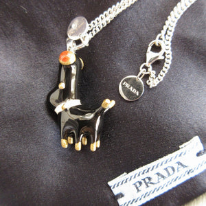 新品同様 プラダ アニマルモチーフ シルバー925 シルバー ブラック 黒 ネックレス 0073【中古】PRADA