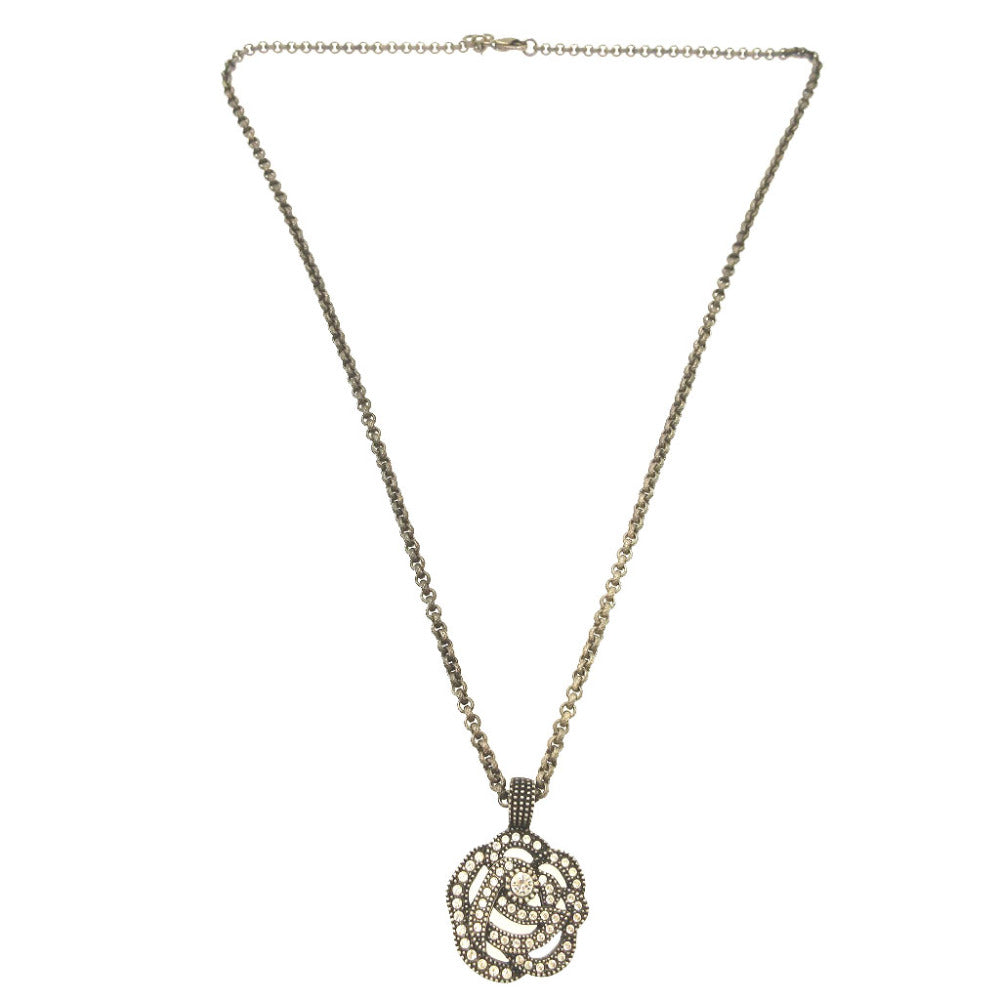 美品 クリスチャンディオール ラインストーン メタル ガンメタリック ネックレス 0084【中古】Christian Dior