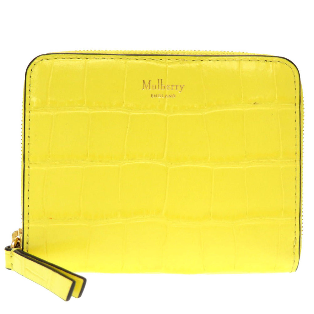 美品 マルベリー クロコ型押しレザー イエロー ラウンドファスナー コインケース 小銭入れ 黄 財布 0105 【中古】 MULBERRY 型押しレザー