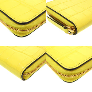 美品 マルベリー クロコ型押しレザー イエロー ラウンドファスナー コインケース 小銭入れ 黄 財布 0105 【中古】 MULBERRY 型押しレザー