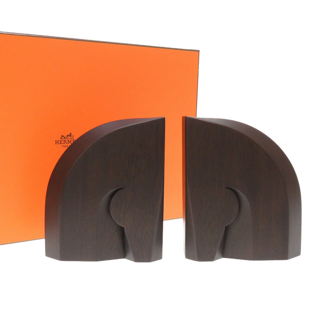 新品同様 エルメス ブックエンドセット ウッド トリヨンH ブラウン ルージュH 本立て 0110 【中古】 HERMES