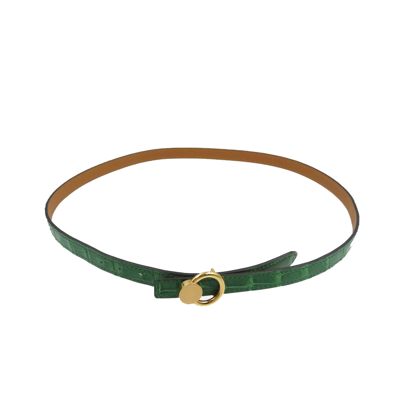 未使用 エルメス セリエ X刻印 ポロサス ゴールド金具 グリーン ブラウン ベルト 0131【中古】HERMES