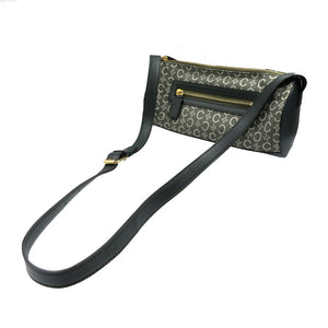 美品 セリーヌ Cマカダム柄 キャンバス レザー ゴールド金具 オリーブ グリーン ショルダーバッグ 0136【中古】CELINE