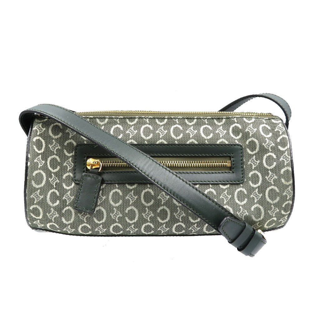 美品 セリーヌ Cマカダム柄 キャンバス レザー ゴールド金具 オリーブ グリーン ショルダーバッグ 0136【中古】CELINE
