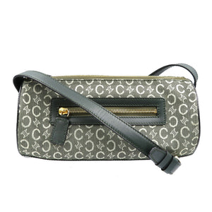 美品 セリーヌ Cマカダム柄 キャンバス レザー ゴールド金具 オリーブ グリーン ショルダーバッグ 0136【中古】CELINE