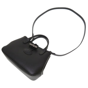 美品 バーバリー チェック レザー ブラック ハンドバッグ バッグ 黒 0158 【中古】 BURBERRY