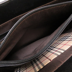 美品 バーバリー チェック レザー ブラック ハンドバッグ バッグ 黒 0158 【中古】 BURBERRY