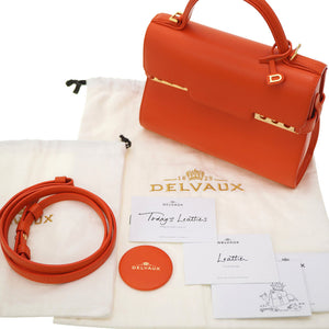 美品 デルボー タンペート ミニ ショルダー ハンドバッグ レザー オレンジ  ストラップ付 0159【中古】DELVAUX
