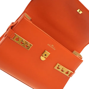 美品 デルボー タンペート ミニ ショルダー ハンドバッグ レザー オレンジ  ストラップ付 0159【中古】DELVAUX