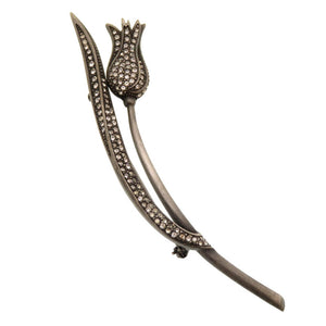 美品 クリスチャン ディオール チューリップ シルバー ストーン ブローチ アクセサリー 0162 【中古】 Christian Dior レディース