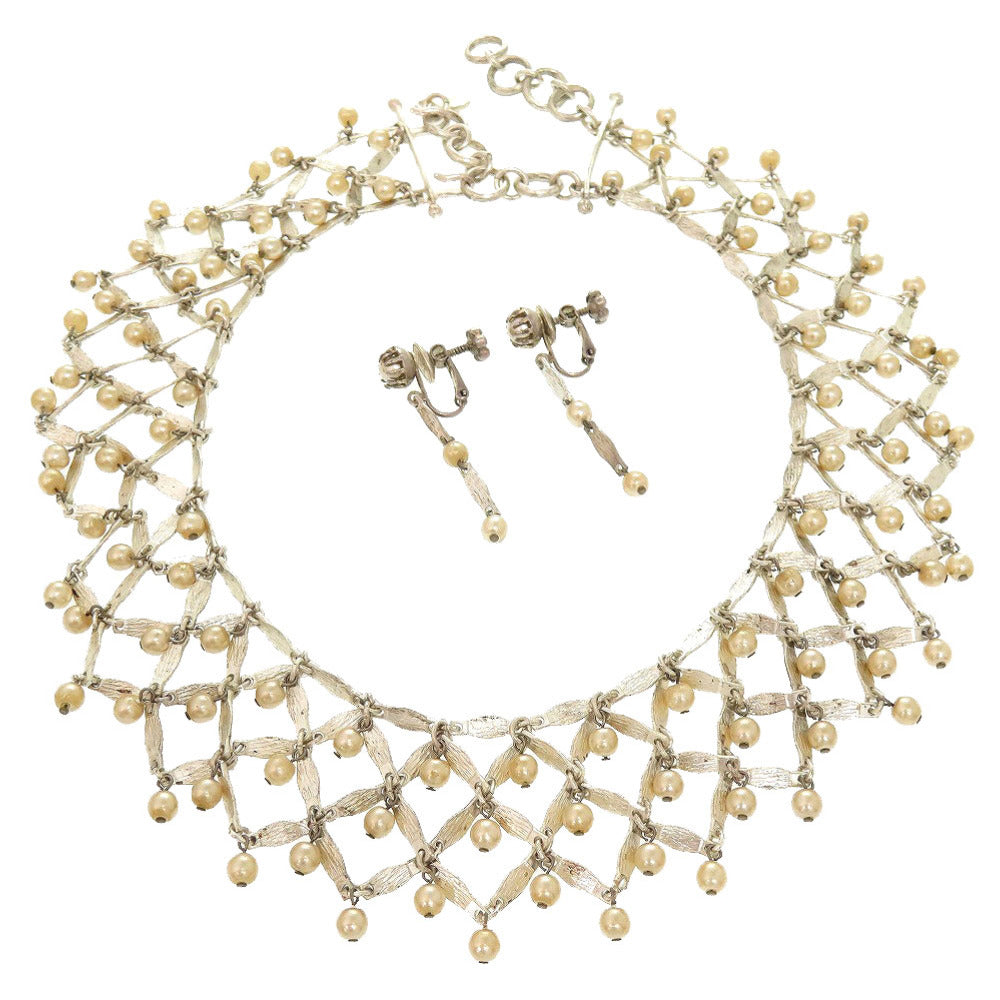 2点セット 美品 クリスチャン ディオール チョーカー イヤリング フェイクパール シャンパンゴールド アクセサリー 0174 【中古】 Christian Dior