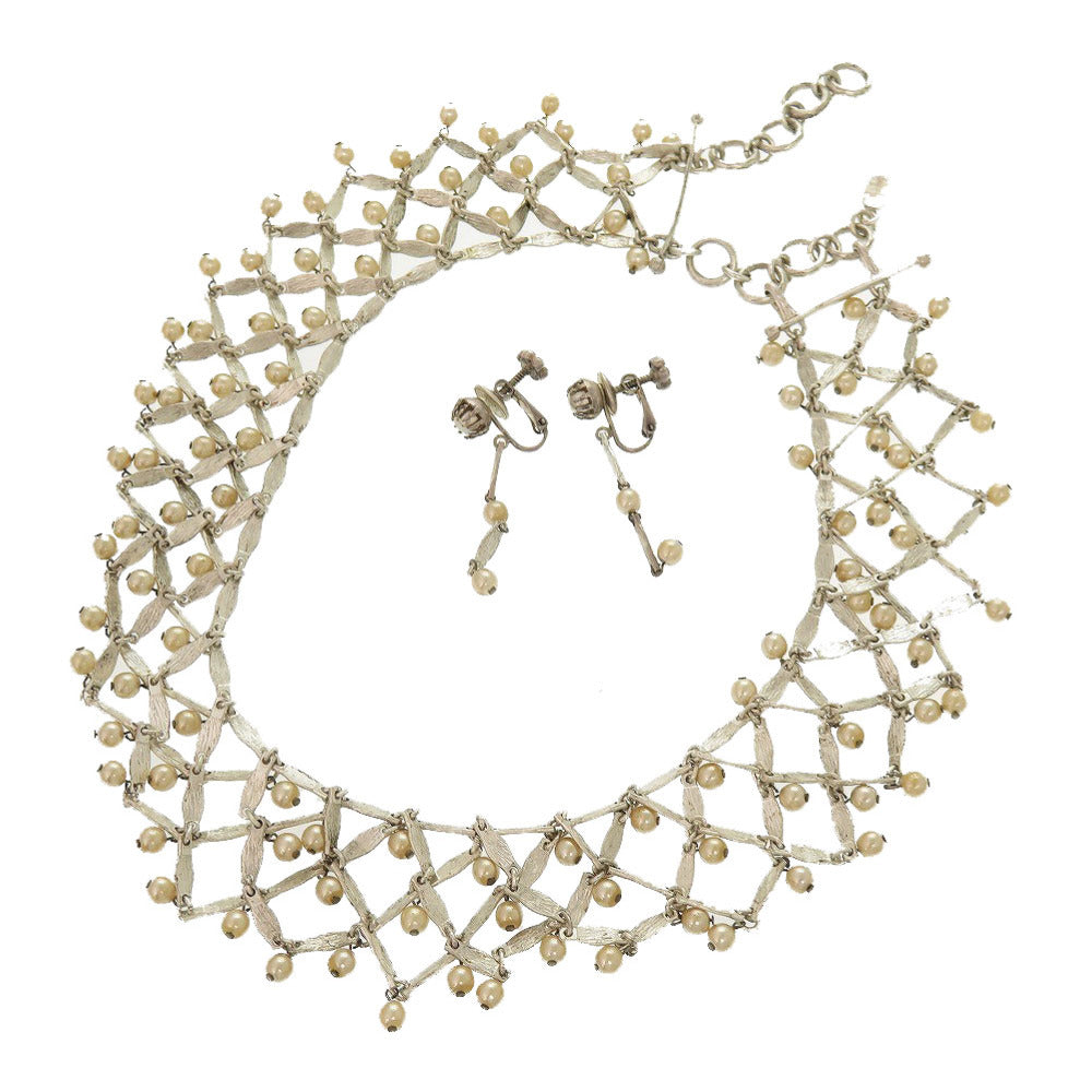 2点セット 美品 クリスチャン ディオール チョーカー イヤリング フェイクパール シャンパンゴールド アクセサリー 0174 【中古】 Christian Dior