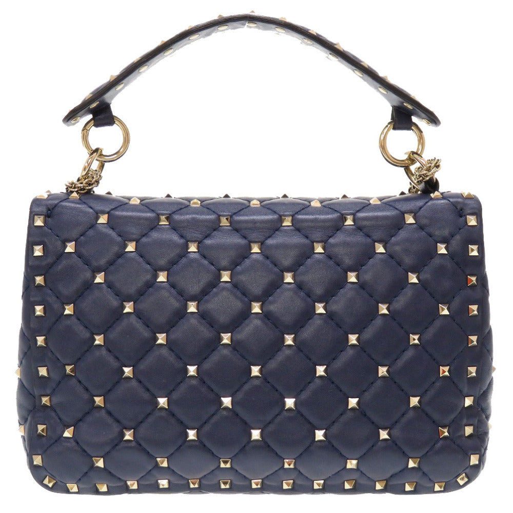 美品 ヴァレンティノ ガラヴァーニ ロックスタッズ レザー ネイビー ショルダーバッグ バッグ 紺 0032 【中古】 Valentino Garavani