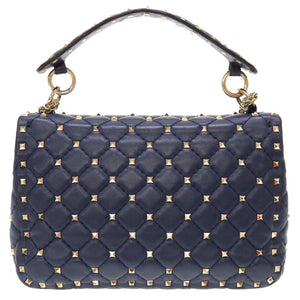美品 ヴァレンティノ ガラヴァーニ ロックスタッズ レザー ネイビー ショルダーバッグ バッグ 紺 0032 【中古】 Valentino Garavani