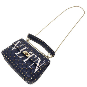 美品 ヴァレンティノ ガラヴァーニ ロックスタッズ レザー ネイビー ショルダーバッグ バッグ 紺 0032 【中古】 Valentino Garavani