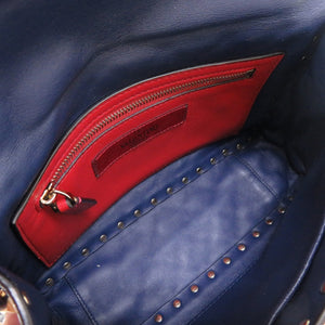 美品 ヴァレンティノ ガラヴァーニ ロックスタッズ レザー ネイビー ショルダーバッグ バッグ 紺 0032 【中古】 Valentino Garavani