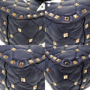 美品 ヴァレンティノ ガラヴァーニ ロックスタッズ レザー ネイビー ショルダーバッグ バッグ 紺 0032 【中古】 Valentino Garavani