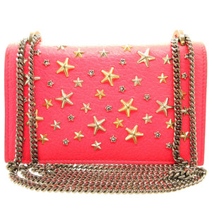 美品 ジミーチュウ フロリア スタースタッズ レザー ピンク チェーン ショルダーバッグ バッグ 0041 【中古】JIMMY CHOO FLORIA
