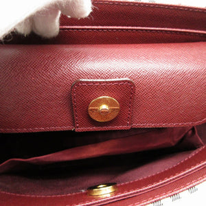 新品同様 バーバリー チェック キャンバス レザー ベージュ ワインレッド 赤 ショルダーバッグ バッグ 0108【中古】BURBERRY