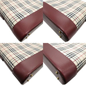 新品同様 バーバリー チェック キャンバス レザー ベージュ ワインレッド 赤 ショルダーバッグ バッグ 0108【中古】BURBERRY