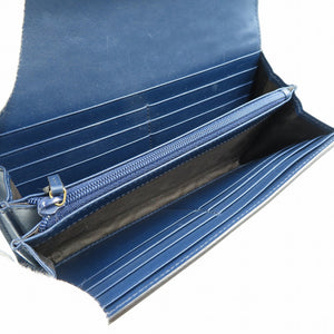 美品 グッチ グッチシマ レザー ゴールド金具 ネイビー 二つ折り 長財布 0144【中古】GUCCI