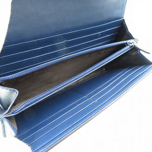 美品 グッチ グッチシマ レザー ゴールド金具 ネイビー 二つ折り 長財布 0144【中古】GUCCI