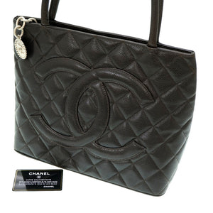 シャネル 復刻トート キャビアスキン ブラウン バッグ 0153【中古】CHANEL