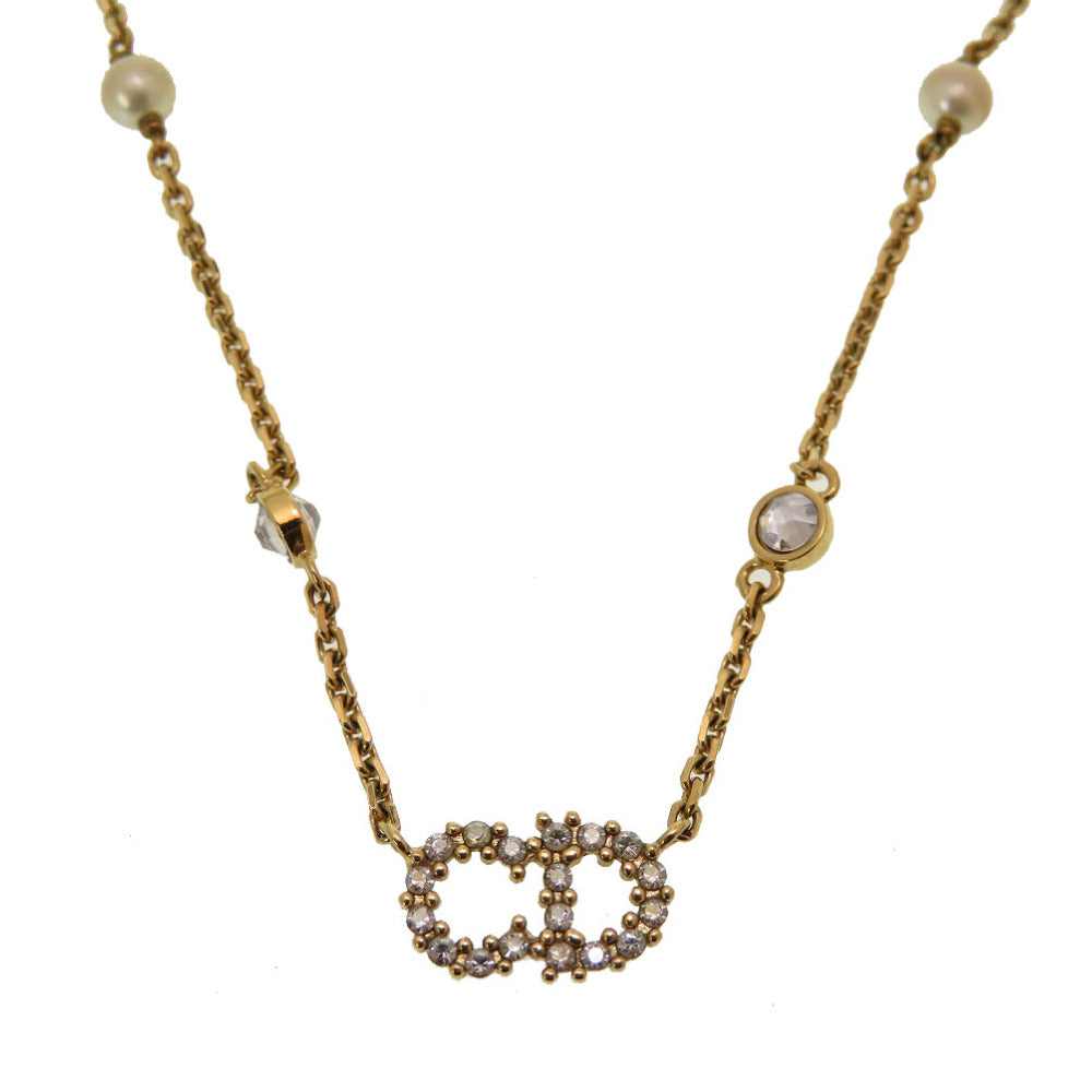 美品 クリスチャン ディオール CD ロゴ ClairDLune ストーンフェイクパール ゴールド ネックレス アクセサリー 0167 【中古】 Christian Dior