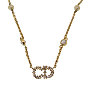 美品 クリスチャン ディオール CD ロゴ ClairDLune ストーンフェイクパール ゴールド ネックレス アクセサリー 0167 【中古】 Christian Dior