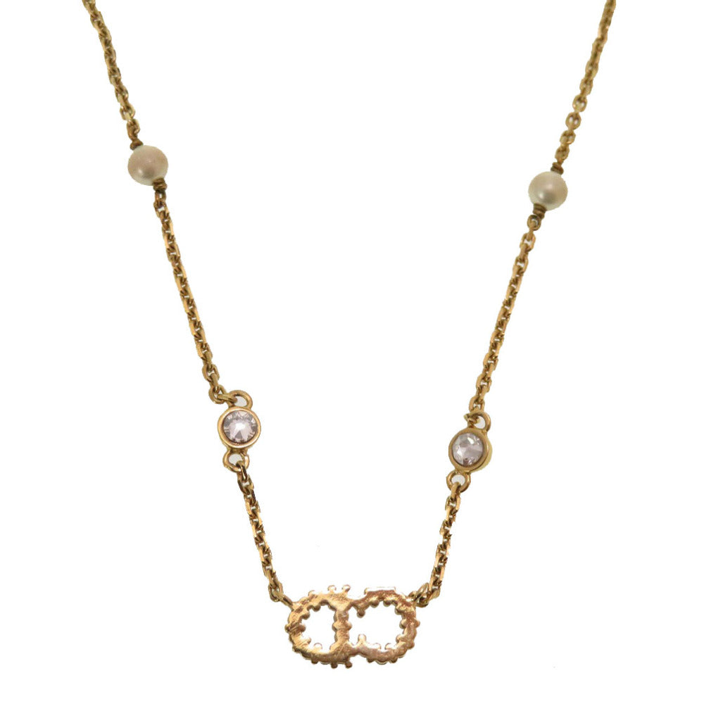 美品 クリスチャン ディオール CD ロゴ ClairDLune ストーンフェイクパール ゴールド ネックレス アクセサリー 0167 【中古】 Christian Dior