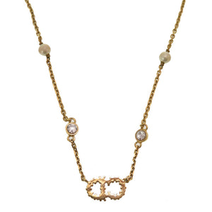 美品 クリスチャン ディオール CD ロゴ ClairDLune ストーンフェイクパール ゴールド ネックレス アクセサリー 0167 【中古】 Christian Dior