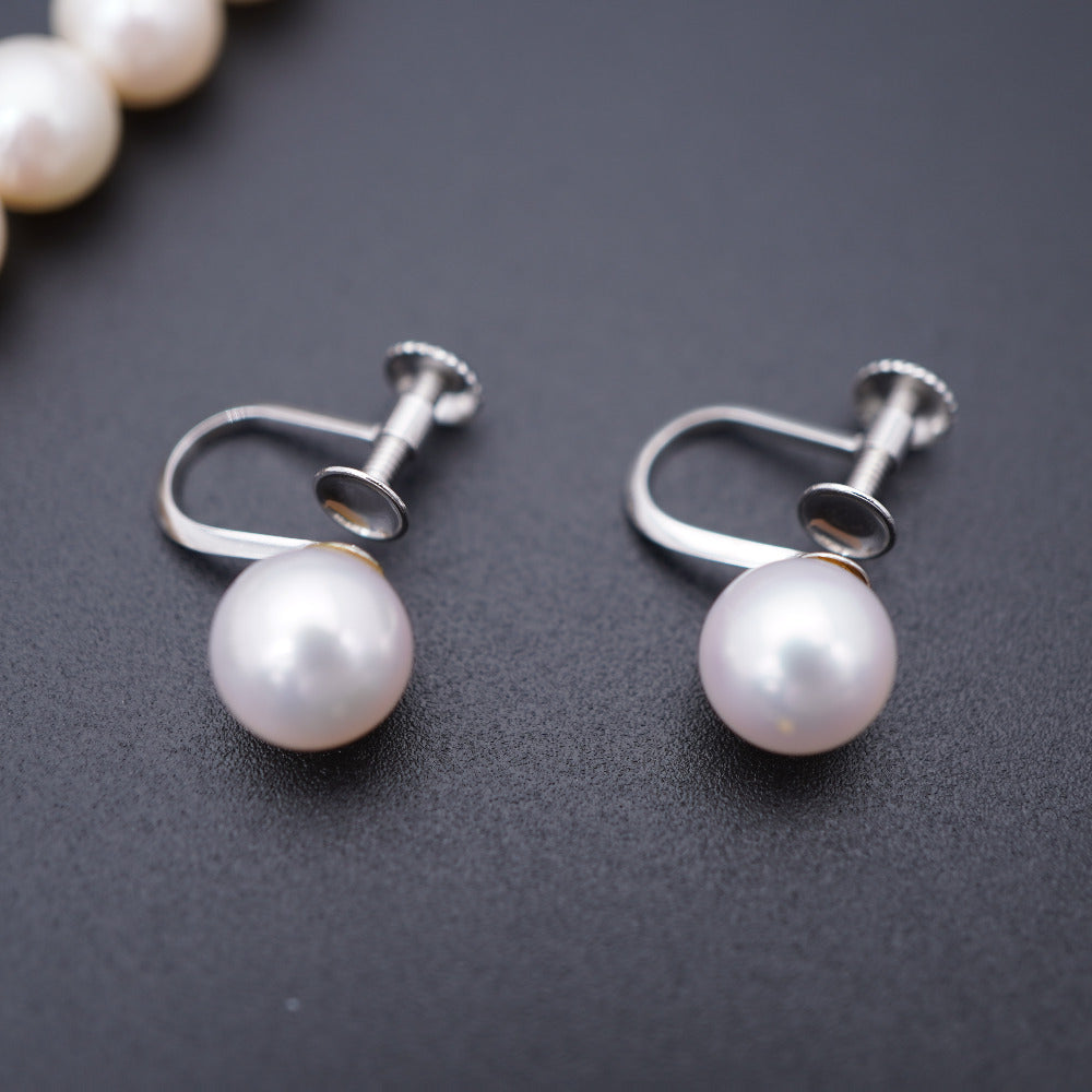 美品 本真珠 パール 7ｍｍ ネックレス イヤリング セット アクセサリー 0107【中古】