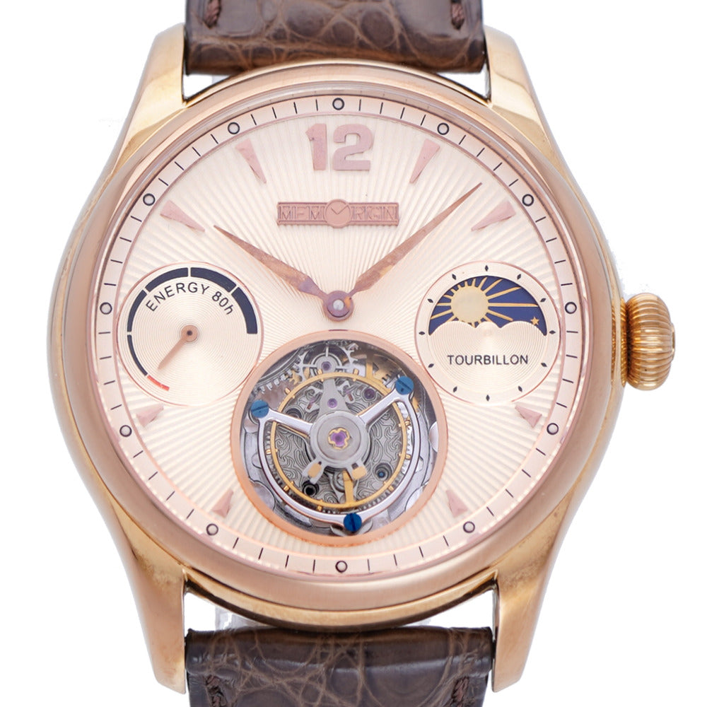 メモリジン トゥールビヨン エバーラスティング 手巻き 腕時計 ステンレススチール/型押しレザー ピンクゴールド 0041【中古】MEMORIGIN メンズ