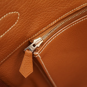 美品 エルメス バーキン35 トリヨンクレマンス ゴールド シルバー金具 □L刻印 ハンドバッグ 茶 0078 【中古】 HERMES