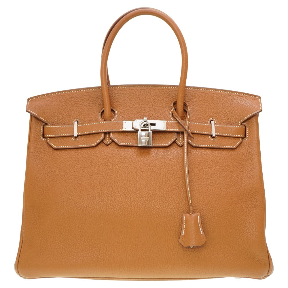 美品 エルメス バーキン35 トリヨンクレマンス ゴールド シルバー金具 □L刻印 ハンドバッグ 茶 0078 【中古】 HERMES