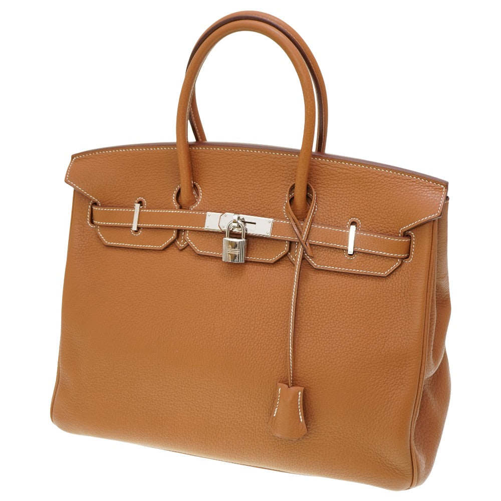 美品 エルメス バーキン35 トリヨンクレマンス ゴールド シルバー金具 □L刻印 ハンドバッグ 茶 0078 【中古】 HERMES