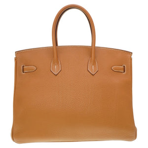 美品 エルメス バーキン35 トリヨンクレマンス ゴールド シルバー金具 □L刻印 ハンドバッグ 茶 0078 【中古】 HERMES