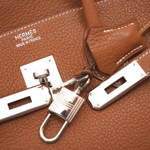 美品 エルメス バーキン35 トリヨンクレマンス ゴールド シルバー金具 □L刻印 ハンドバッグ 茶 0078 【中古】 HERMES