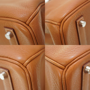 美品 エルメス バーキン35 トリヨンクレマンス ゴールド シルバー金具 □L刻印 ハンドバッグ 茶 0078 【中古】 HERMES