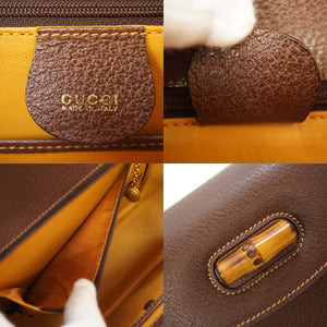 新品同様 グッチ バンブー ショルダー ハンドバッグ レザー ブラウン 茶 0084【中古】GUCCI ヴィンテージ ストラップ付