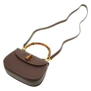 新品同様 グッチ バンブー ショルダー ハンドバッグ レザー ブラウン 茶 0084【中古】GUCCI ヴィンテージ ストラップ付