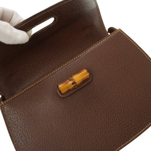 新品同様 グッチ バンブー ショルダー ハンドバッグ レザー ブラウン 茶 0084【中古】GUCCI ヴィンテージ ストラップ付