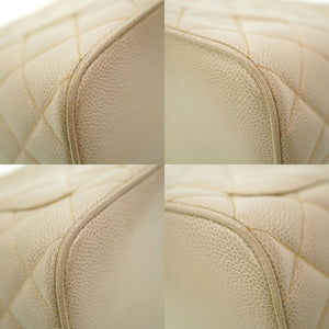 美品 シャネル 復刻トート キャビアスキン アイボリーグレー ゴールド金具 トートバッグ 0088【中古】CHANEL