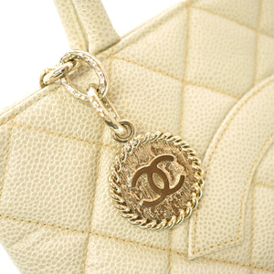 美品 シャネル 復刻トート キャビアスキン アイボリーグレー ゴールド金具 トートバッグ 0088【中古】CHANEL