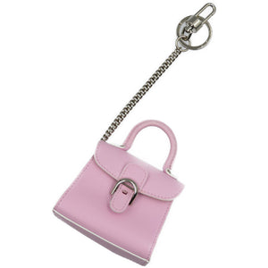 美品 デルボー ブリヨン カーフ シルバー金具 ライトピンク バッグチャーム キーホルダー 0114【中古】DELVAUX